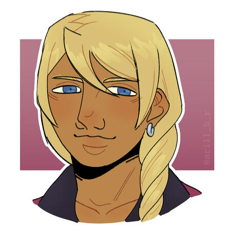 Digital cloured portrait sketch of Klavier Gavin from Ace Attorney. He's smiling slightly.