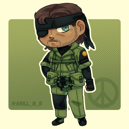 Chibi drawing of Big Boss from Metal Gear Solid, specifically his Peacewalker design.